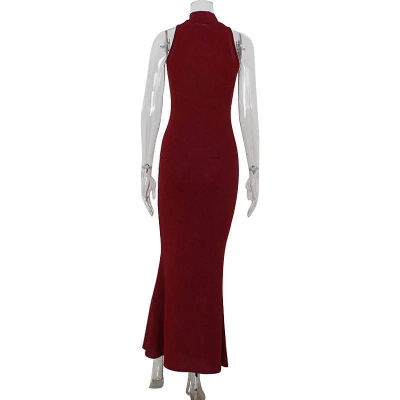 2025 New Women's Elegant Shiny Party Bodycon Robes Sexy Slim Sequins Red Sleeveless Long Dress Fashion Solid Maxi Gown Dresses