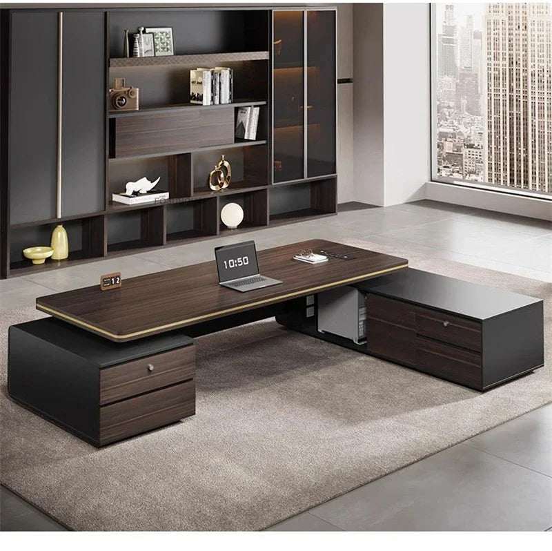 Modern Wooden Boss Office Desks Light Luxury Office Furniture Design with Storage Cabinet Study Desk Commercial President Desk