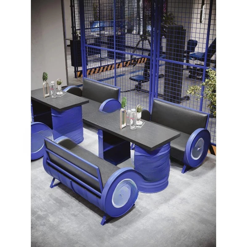 Deck Sofa Quiet Bar Vintage Industrial Style Iron Dining Hot Pot Restaurant Oil Barrel Table and Chair Combination