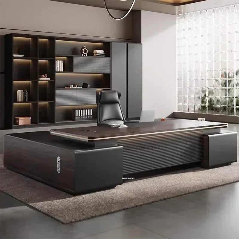 Modern Wooden Boss Office Desks Light Luxury Office Furniture Design with Storage Cabinet Study Desk Commercial President Desk