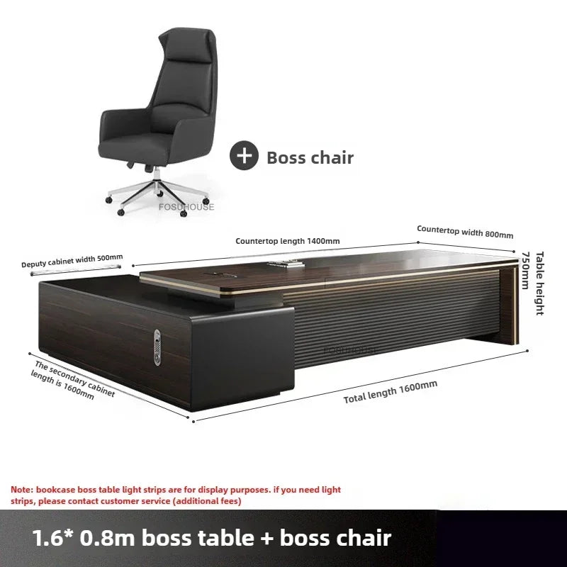 Modern Wooden Boss Office Desks Light Luxury Office Furniture Design with Storage Cabinet Study Desk Commercial President Desk