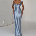 One Shoulder Cowl Neck Maxi Dress