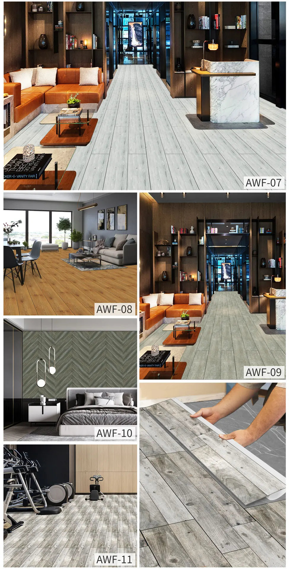 5pcs Wood Grain Floor Stickers Modern Style PVC Wall Sticker Waterproof Self-adhesive for Living room Kitchen Home Floor Decor