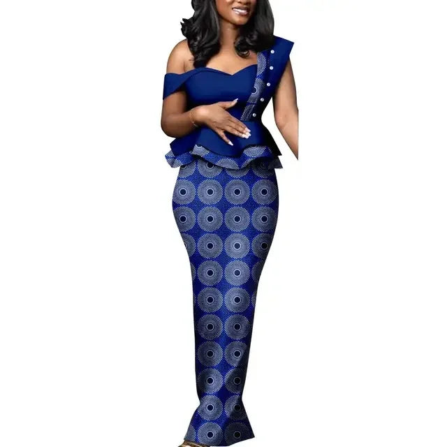 African Dresses for Women Match Bazin Lover Couple Clothes Print Mermaid Evening Dresses Men Outfits Shirt and Pant Sets Wedding