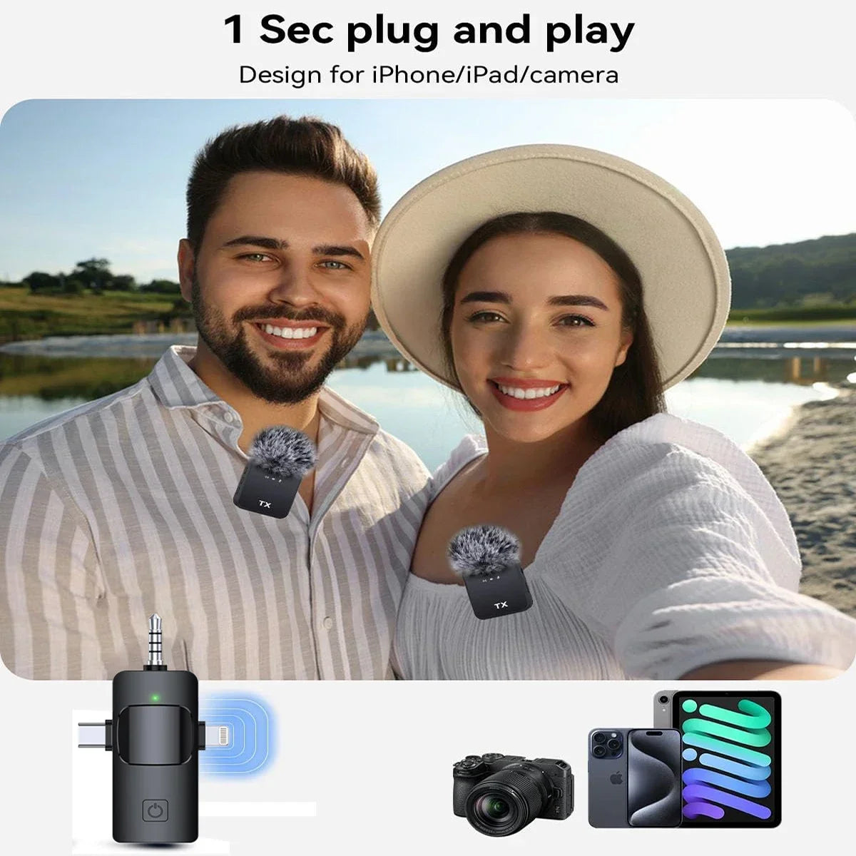 3in1 Wireless Lavalier Microphone for Camera,iPhone,Android,Microphone for Video Recording Recording Podcast Noise Reduction Mic