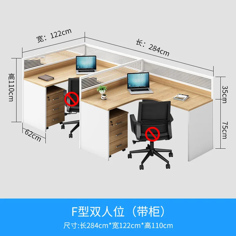 Simple modern financial desk and chair combination with dual workstation booth for office work