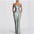 One Shoulder Cowl Neck Maxi Dress