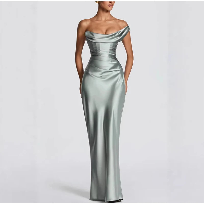 One Shoulder Cowl Neck Maxi Dress