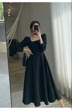 Black Dress Women's 2023 Autumn New Long-sleeved French Retro Hepburn Style Square Neck Dress