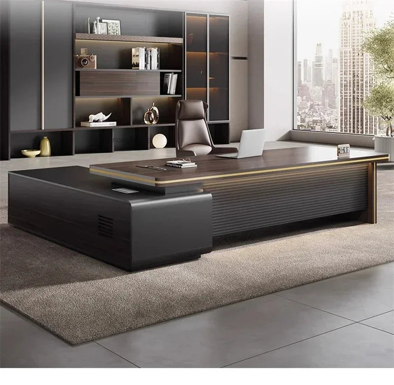 Modern Wooden Boss Office Desks Light Luxury Office Furniture Design with Storage Cabinet Study Desk Commercial President Desk