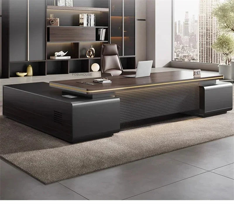 Modern Wooden Boss Office Desks Light Luxury Office Furniture Design with Storage Cabinet Study Desk Commercial President Desk