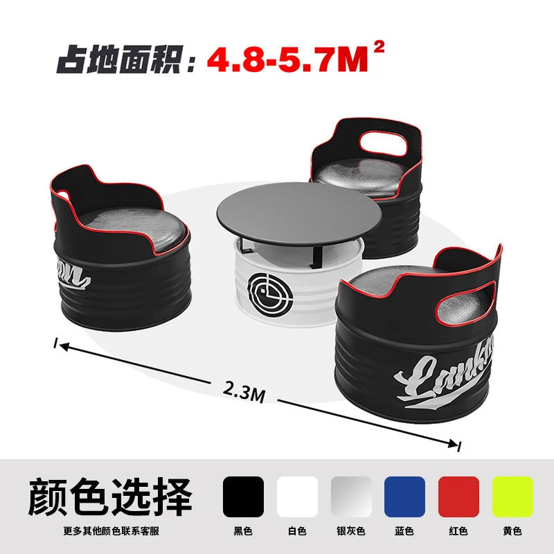 Industrial wind oil drum table and chair combination milk tea barbecue restaurant indoor and outdoor wrought iron furniture can