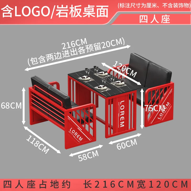 Industrial style booth bar Qingba retro wrought iron sofa coffee barbecue shop commercial restaurant dining table and chair