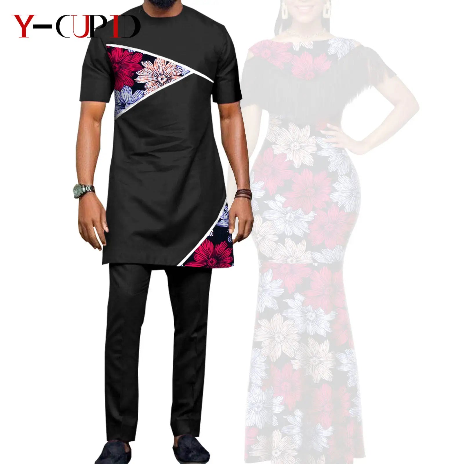 African Dresses for Women Matching Couple Outfits Bazin Riche Dashiki Slim Tassel Print Long Dresses for Party Vestidos Y23C009