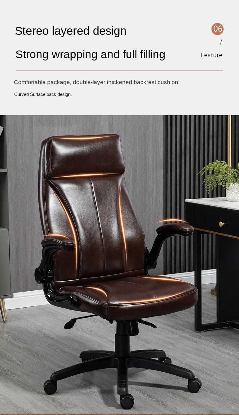 Genuine Leather Boss Chair, Office Chair, Comfortable for Long Periods of Sitting, Can Lie Down for Nap, Computer Swivel Chai