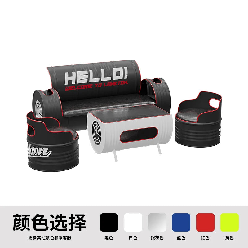 Industrial wind oil drum table and chair combination milk tea barbecue restaurant indoor and outdoor wrought iron furniture can