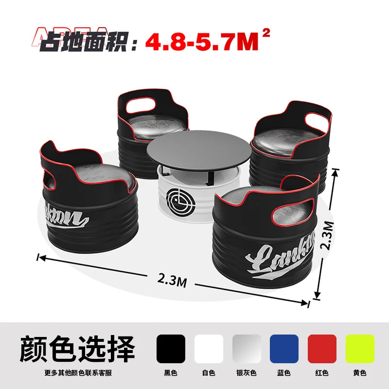 Industrial wind oil drum table and chair combination milk tea barbecue restaurant indoor and outdoor wrought iron furniture can