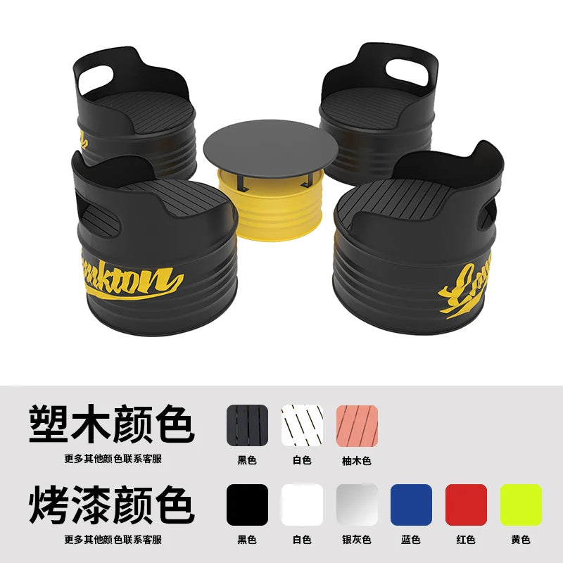 Industrial wind oil drum table and chair combination milk tea barbecue restaurant indoor and outdoor wrought iron furniture can