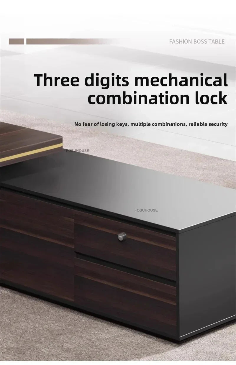 Modern Wooden Boss Office Desks Light Luxury Office Furniture Design with Storage Cabinet Study Desk Commercial President Desk