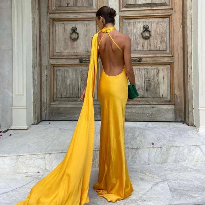 Satin Halter Backless Dress