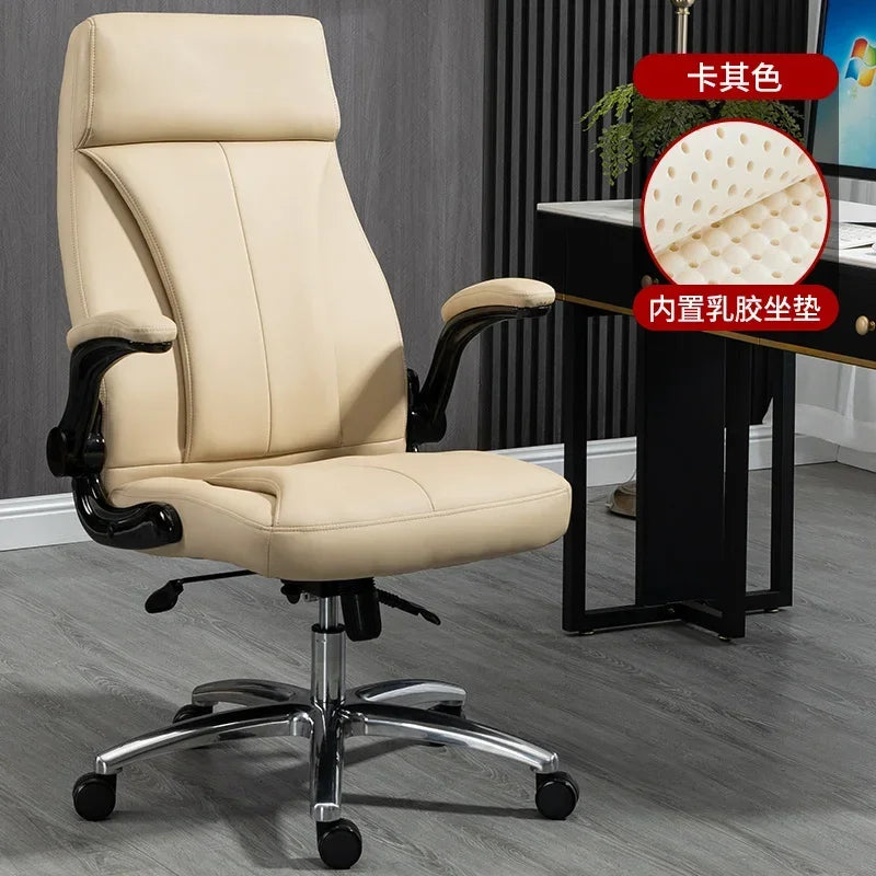 Genuine Leather Boss Chair, Office Chair, Comfortable for Long Periods of Sitting, Can Lie Down for Nap, Computer Swivel Chai