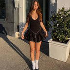 Women's Dresses 2025 Halter Pink Mini Dresses Chic v Neck Layer Ruffles Hem Dress A Line Vestido Summer Ladies Street Party Wear