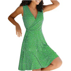 Dresses for Women 2025 Casual Plus Size Women's Floral Wrap V Neck Midi Dress A Line Swing Cap Sleeve Midi Vestidos De Fiesta