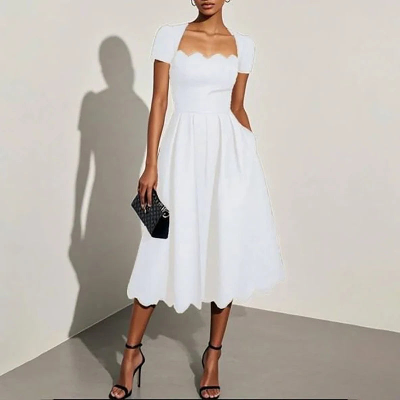Square Collar A-Line Maxi Dress
