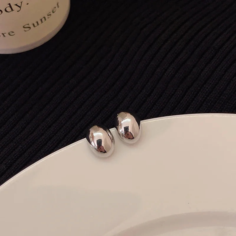 Semi-Round Metal Stud Earrings