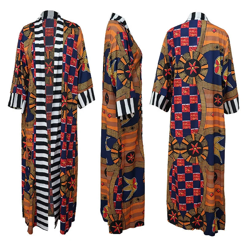 African Dresses for Women African Ethnic Print Loose Long Trench Coat Streetwear Dashiki African Clothes Cardigan African Kimono