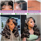 250% Body Wave HD Lace Frontal Wig Short Bob Wig Human Hair Glueless Human Hair Wavy 13x4 Transparent Lace Front Wigs For Women