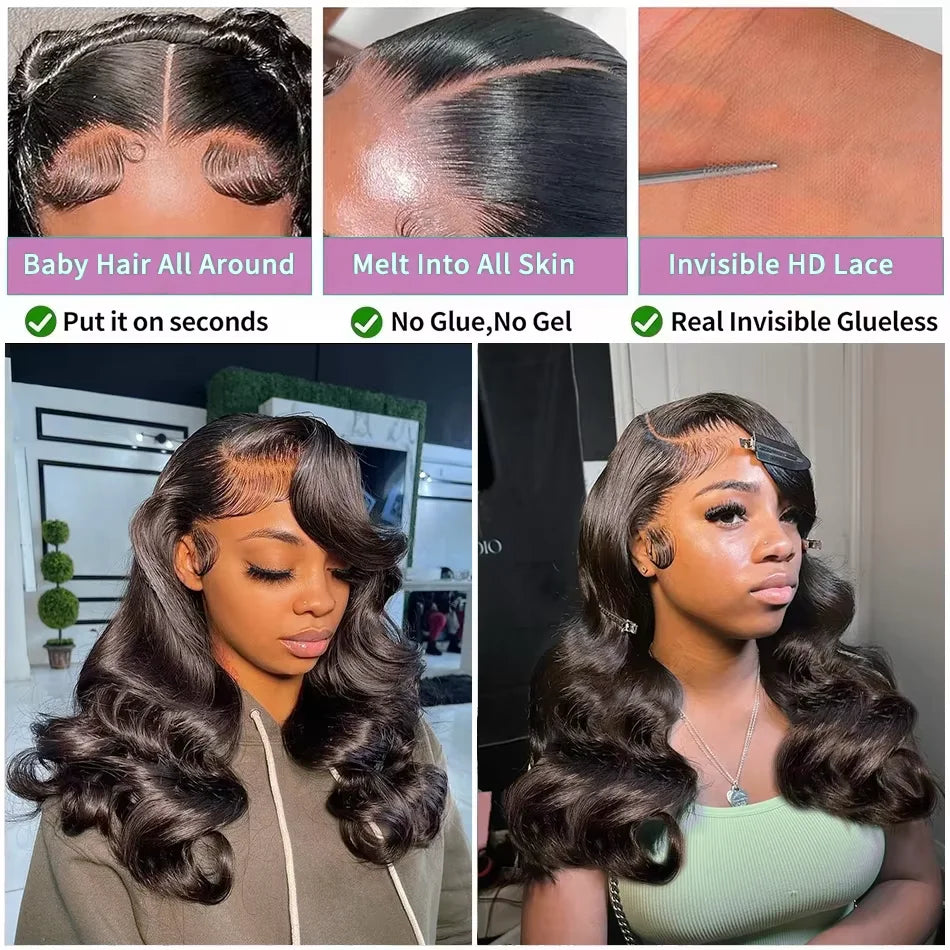 250% Body Wave HD Lace Frontal Wig Short Bob Wig Human Hair Glueless Human Hair Wavy 13x4 Transparent Lace Front Wigs For Women