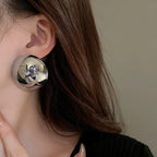 Semi-Round Metal Stud Earrings