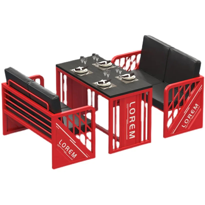 Industrial style booth bar Qingba retro wrought iron sofa coffee barbecue shop commercial restaurant dining table and chair