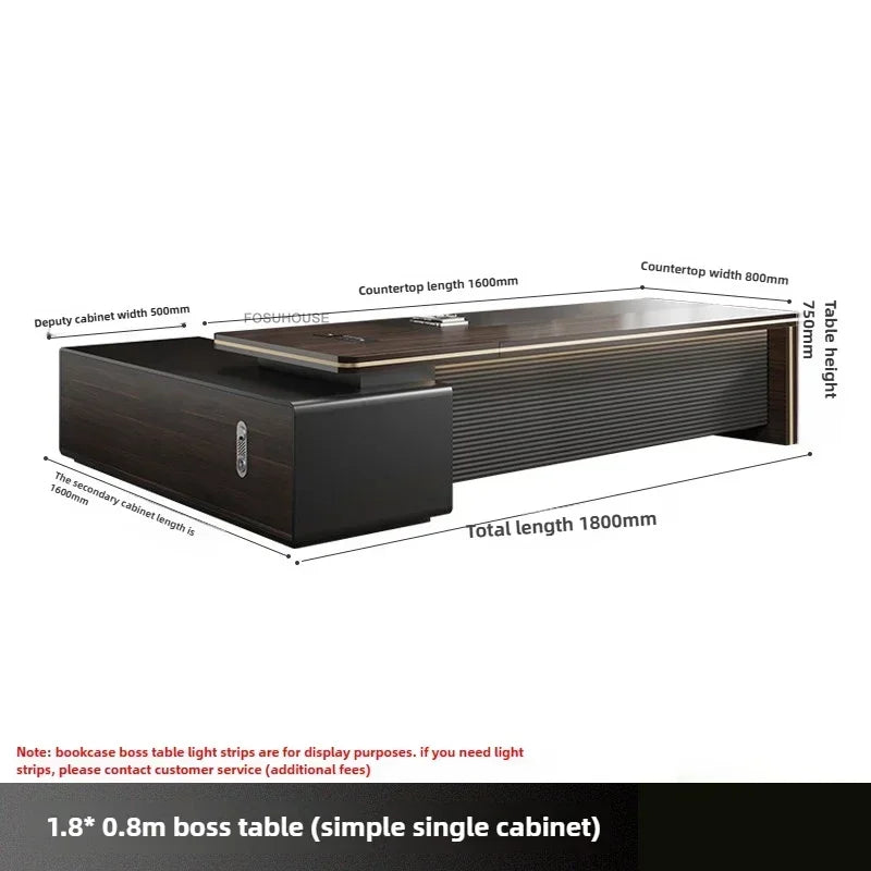 Modern Wooden Boss Office Desks Light Luxury Office Furniture Design with Storage Cabinet Study Desk Commercial President Desk