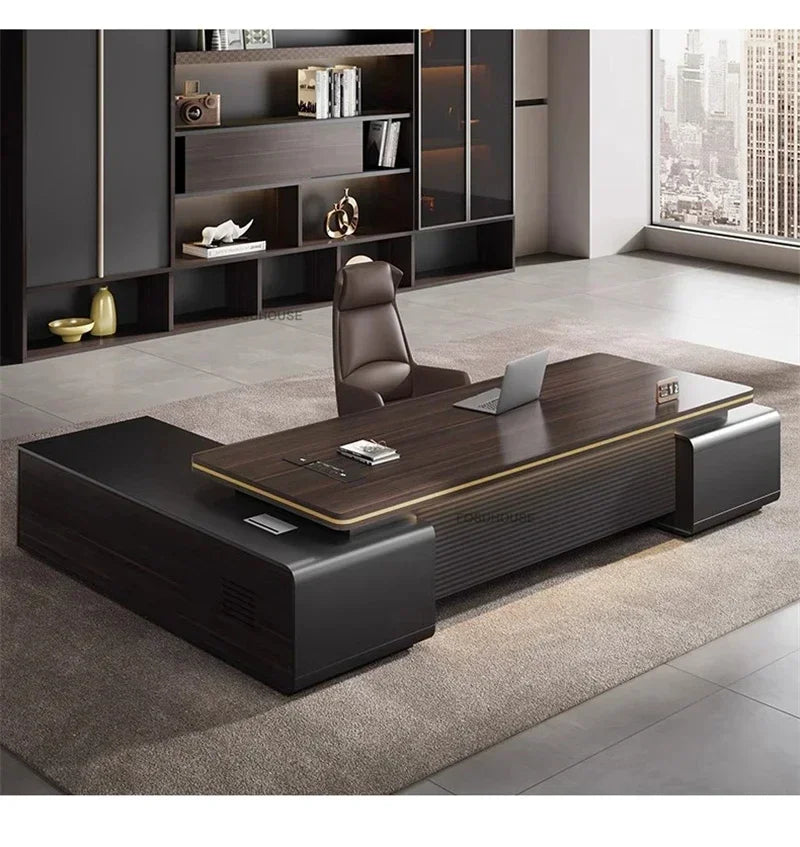 Modern Wooden Boss Office Desks Light Luxury Office Furniture Design with Storage Cabinet Study Desk Commercial President Desk