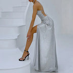 Female Evening Dress Dress 2025 Fashion New Spring And Autumn High Street Suspender Backless Sexy Split Flash Party Banquet