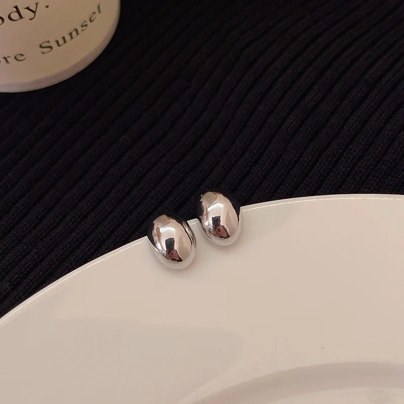 Semi-Round Metal Stud Earrings