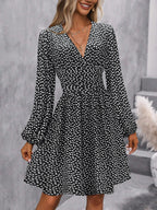 Dresses 2025 Woman Clothing V Neck Lantern Sleeve Wrap Mini Dress Ruched Waist Flowy Hem Elegant for Autumn and Party Styles ﻿