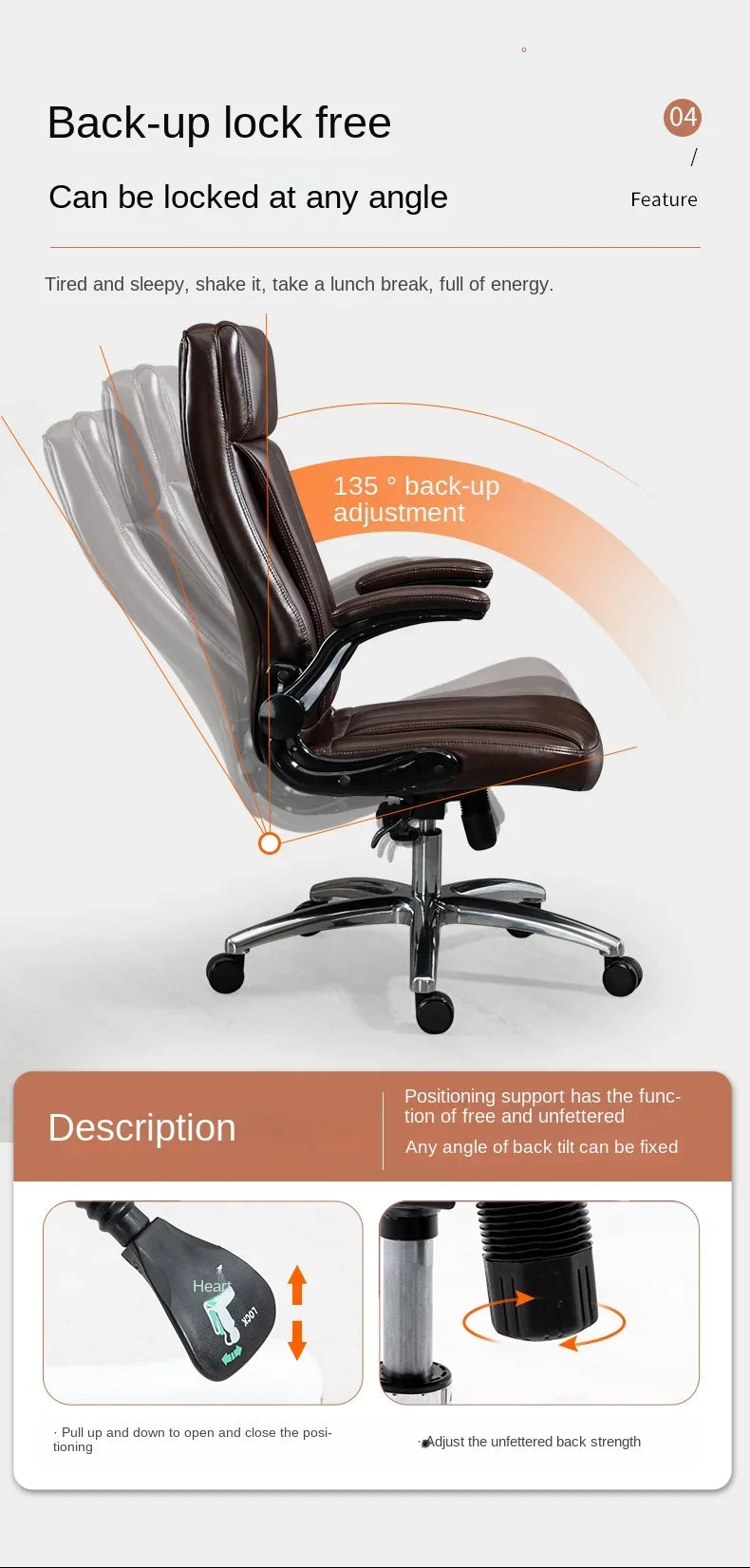Genuine Leather Boss Chair, Office Chair, Comfortable for Long Periods of Sitting, Can Lie Down for Nap, Computer Swivel Chai