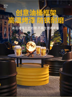 Industrial wind oil drum table and chair combination milk tea barbecue restaurant indoor and outdoor wrought iron furniture can