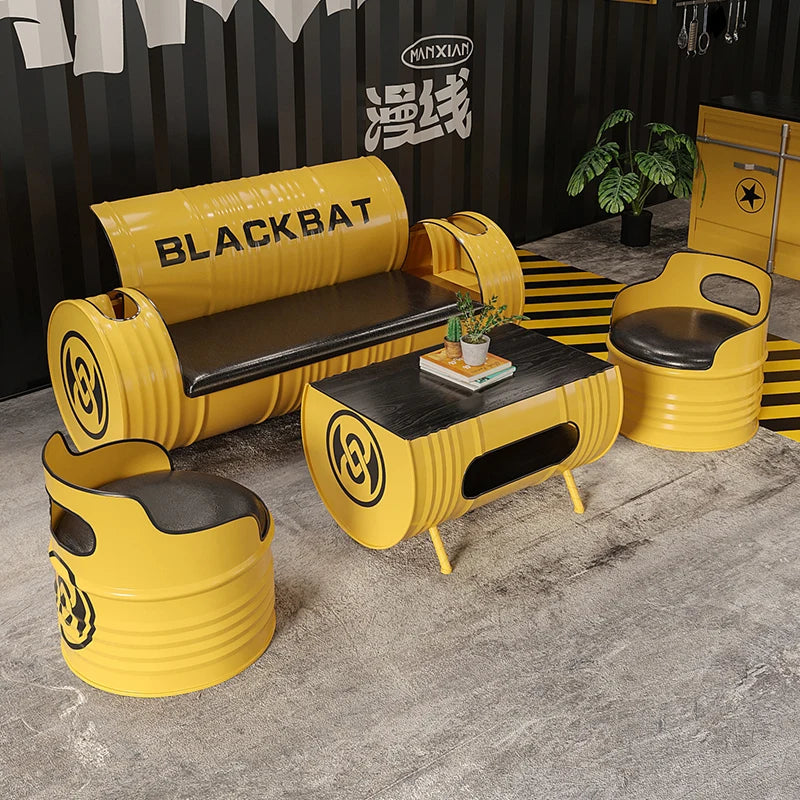 Industrial style sofa coffee table combination Internet celebrity creative bar clear bar milk tea shop table and chair oil drum