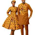 African Print Dresses for Women with Headwrap Matching Couple Outfits Men Patchwork Shirt and Pants Sets Africa Clothing Y22C075