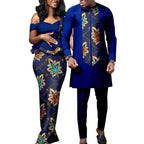 African Dresses for Women Match Bazin Lover Couple Clothes Print Mermaid Evening Dresses Men Outfits Shirt and Pant Sets Wedding