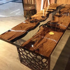Luxury design most popular solid wood walnut Qinghe transparent epoxy wood resin table