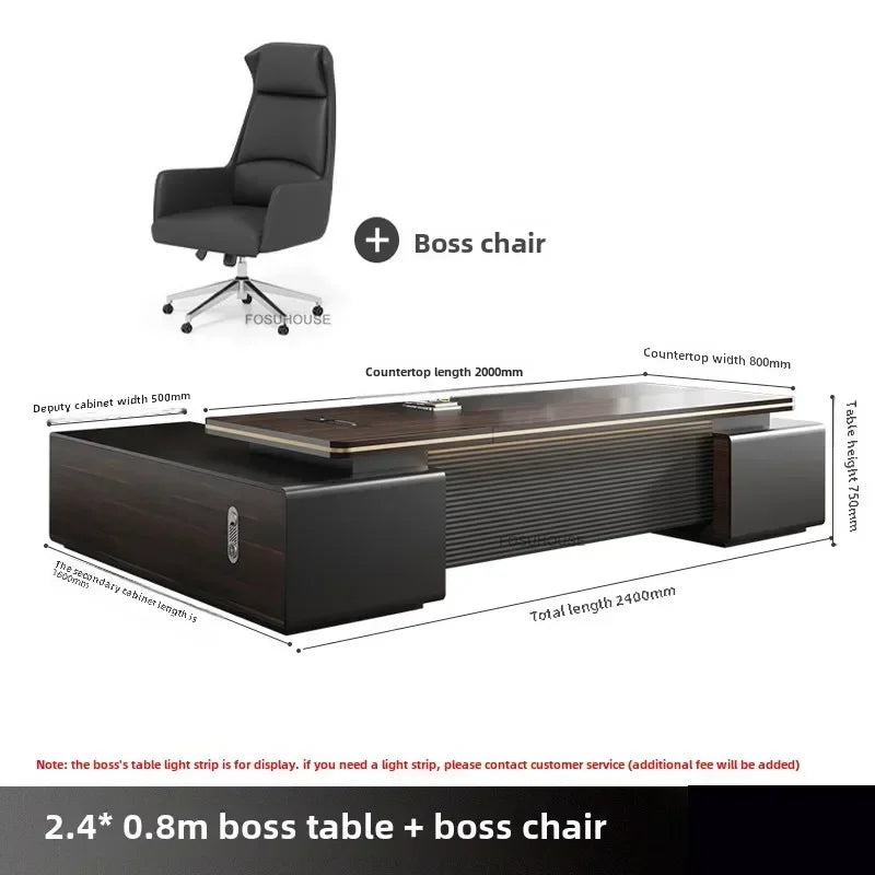 Modern Wooden Boss Office Desks Light Luxury Office Furniture Design with Storage Cabinet Study Desk Commercial President Desk