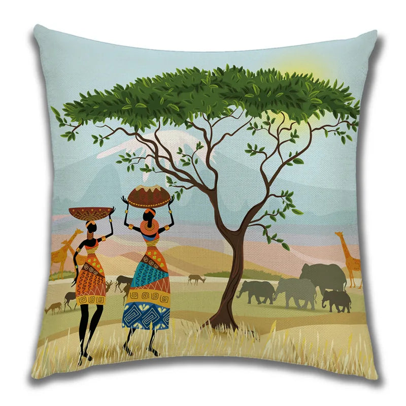 African Costume Clipart Throw Pillow 45x45 Africa Life Collection African Woman Pillowcase Sofa Car Decorative Cushion Cover