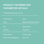 Cofoe 100Pcs Medical Grade Gloves TPE Disposable Gloves Transparent Non-Slip Acid Work Safety Food Grade Household