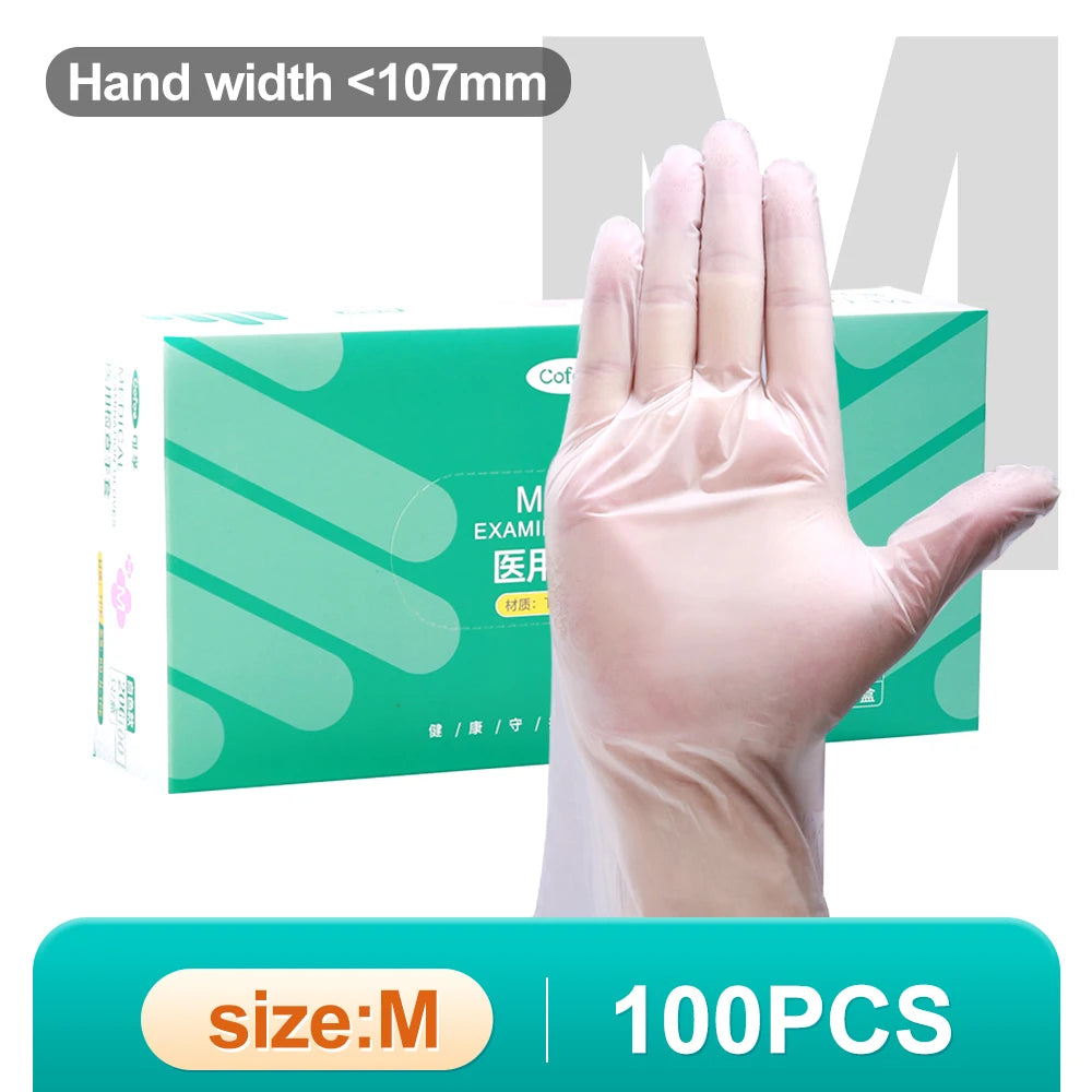 Cofoe 100Pcs Medical Grade Gloves TPE Disposable Gloves Transparent Non-Slip Acid Work Safety Food Grade Household