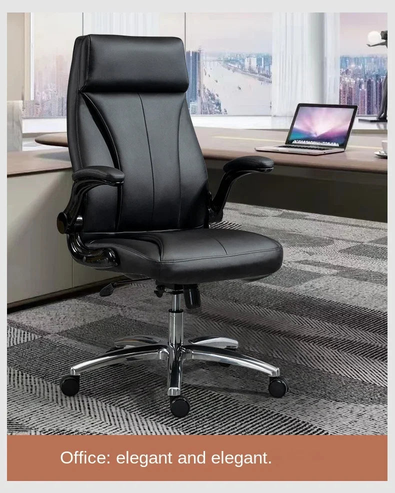 Genuine Leather Boss Chair, Office Chair, Comfortable for Long Periods of Sitting, Can Lie Down for Nap, Computer Swivel Chai